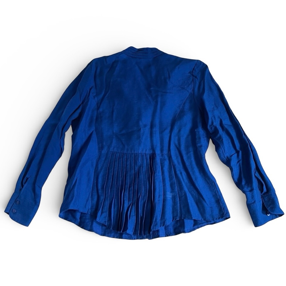 Coldwater Creek Royal Blue Button Down Ruffle Front Blouse - PL - Picture 2 of 10